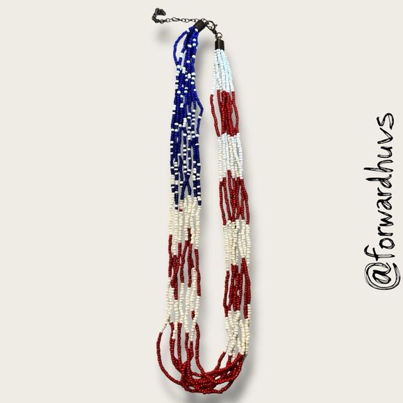 7-Strand Patriotic Seed Bead Necklace – Red, White & Blue - Picture 4 of 7